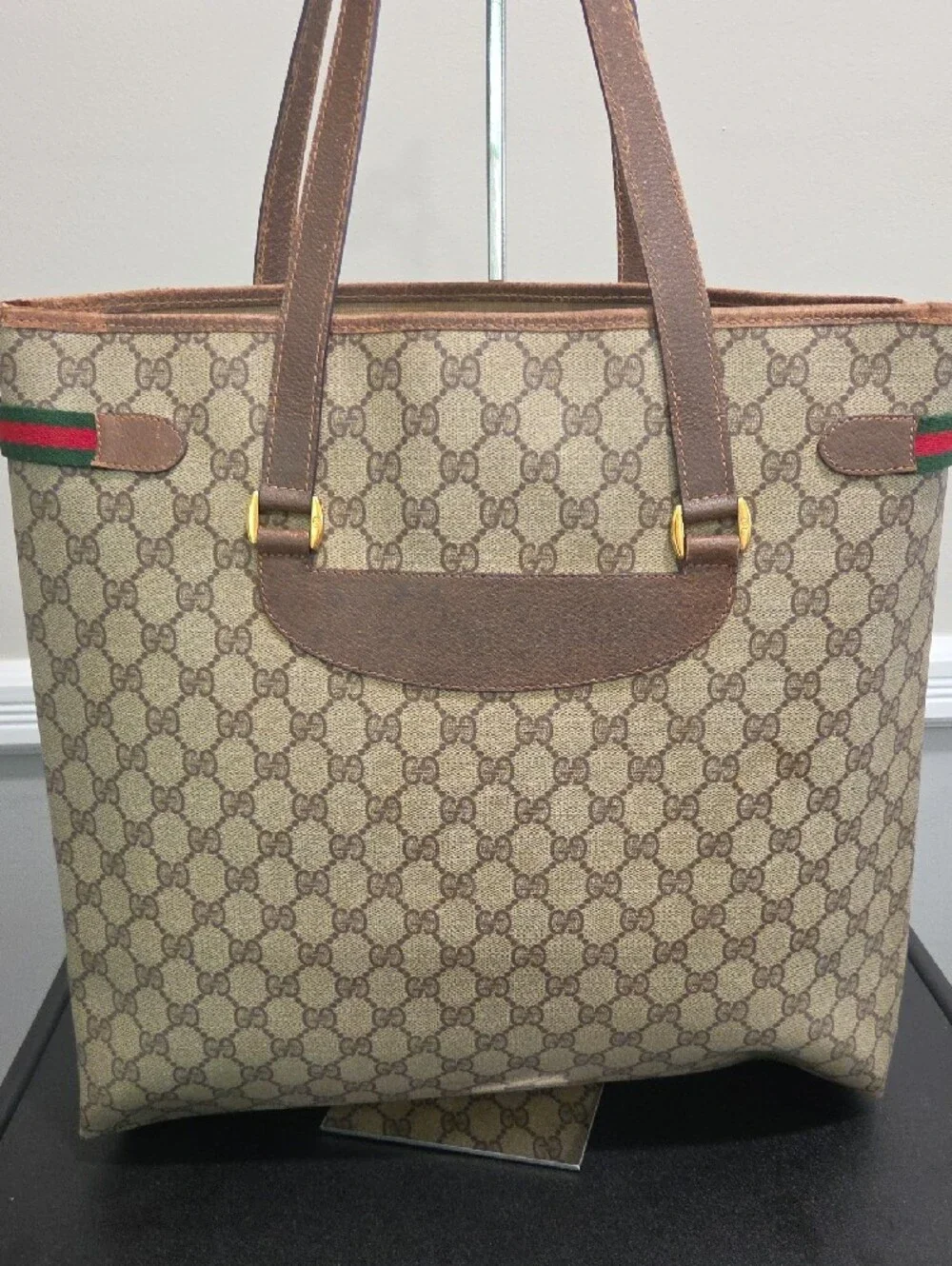 Gucci Beige GG Canvas Tote with Brown Leather and Sherryline- PROJECT